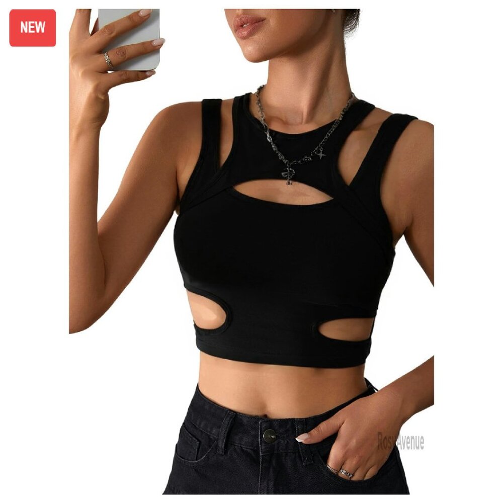 Cut Out Crop Tank Top - Stretchy Fitted Clubwear For Women